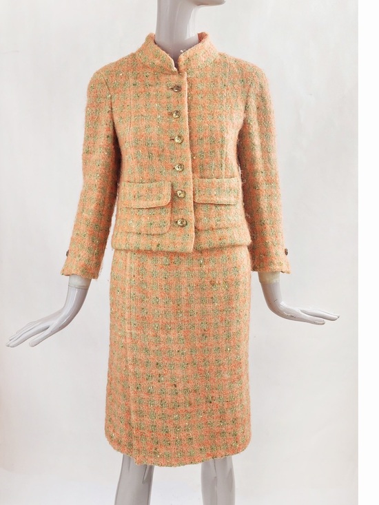 Baltman&Co Dresses & Skirts - B. Altman & Co Salmon & Green Tweed Suit, blazer skirt ca. 1966